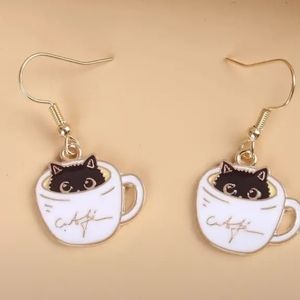 Cat coffee earrings